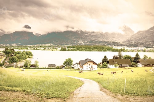 Preview: Rain And Clouds On The Wolfgangsee In Austria. Morning Mist Over The Austrian Landscape With Lake