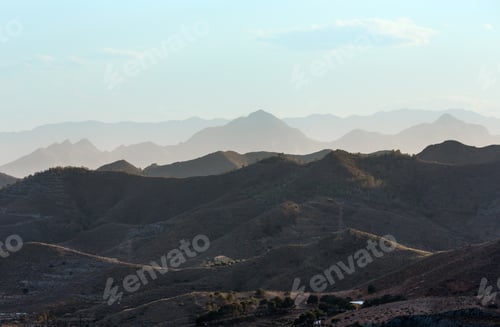 Preview: Mountain Landscape In Hills Not Far From Mazarron (Murcia, Spain) In Last Evening Sunlight.