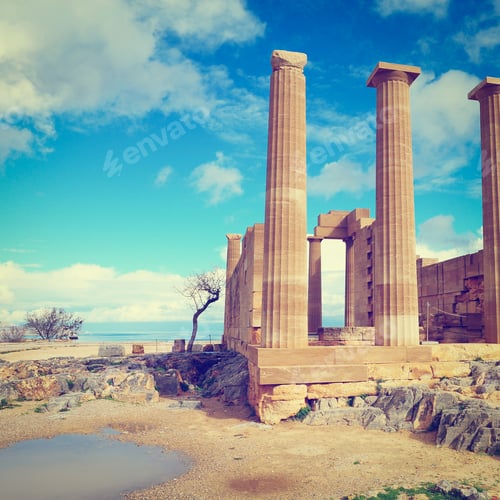 Preview: Ancient Temple On The Beach Of Greek Island Of Rhodes, Instagram Effect