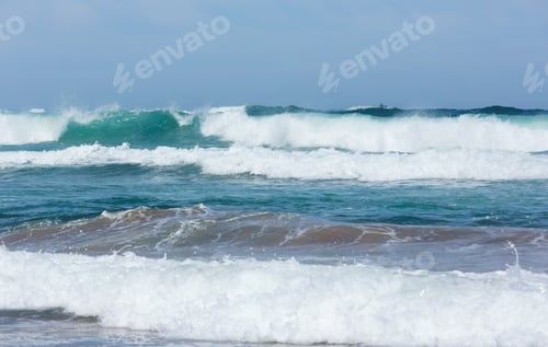 Preview: Sea Storm Waves With Foam And Splashes. View From Beach.