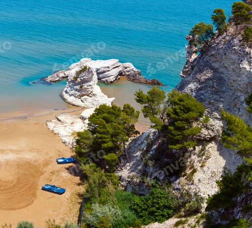 Preview: Summer Lido Di Portonuovo Adriatic Sea Beach View With Two Old Catamarans (Vieste, Gargano