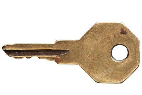 Preview: Key On A White Background With Reflection, The Used Old Key In Scratches.