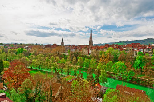 Preview: Aerial View To The Roofs Of The City Of Berne And River Aare In Switzerland