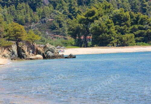 Preview: Summer Aegean Sea Coast Landscape With Sandy Beach (Sithonia, Halkidiki, Greece). People