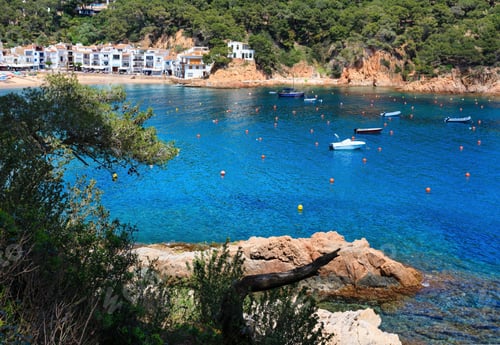 Preview: Tamariu Bay And Coastal Town Summer View With Boats, Costa Brava In Catalonia, Spain. People Are