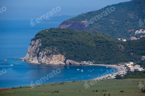 Preview: Summer Morning Adriatic Coastline View From Above (Picturesque Buljarica Beach Between Budva And