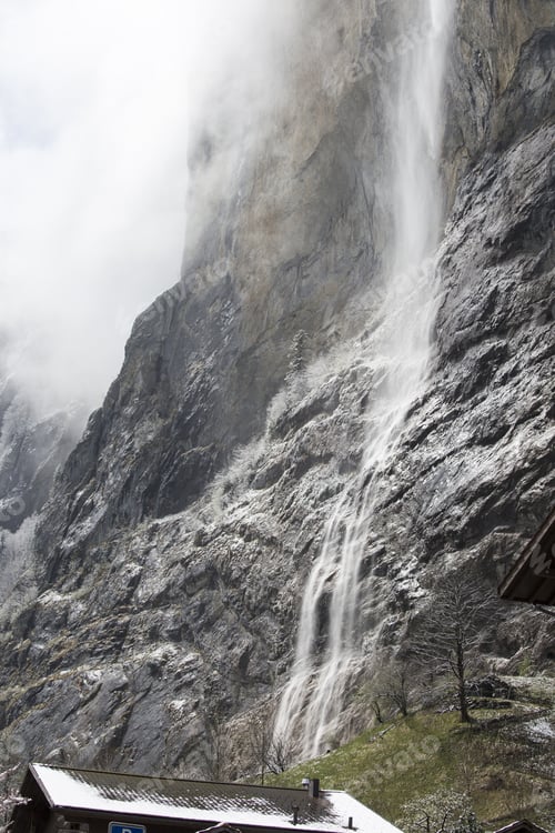 Preview: Famous Lauterbrunnen Town And Staubbach Waterfall Junfrau Region Berner Oberland Switzerland