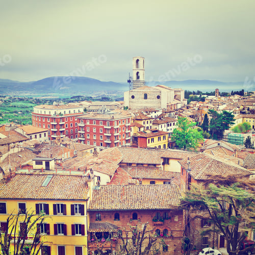 Preview: Aerial View To Historic Center Of The City Of Perugia In Italy, Instagram Effect