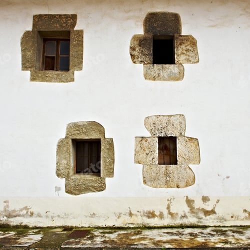 Preview: Decorated Closed Windows Of Old Building In Spain, Instagram Effect