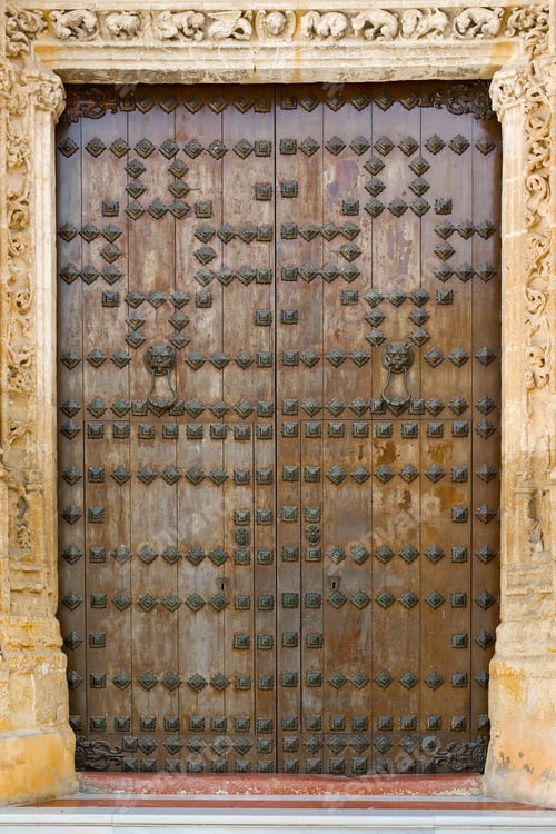Preview: Wooden Ancient Spanish Door In Historic Center