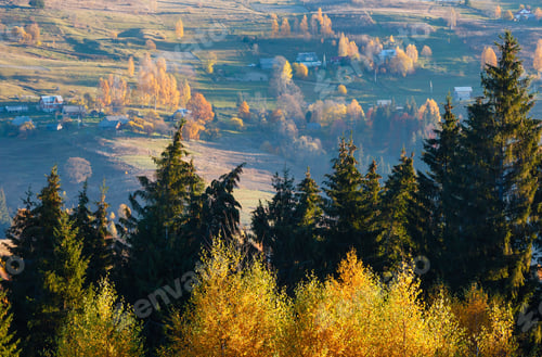 Preview: Morning Carpathian Mountains And Village Hamlets On Slopes (Yablunytsia Village And Pass
