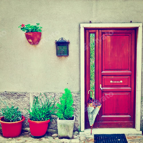 Preview: Facade Of Italian House Decorated With Fresh Flower, Instagram Effect