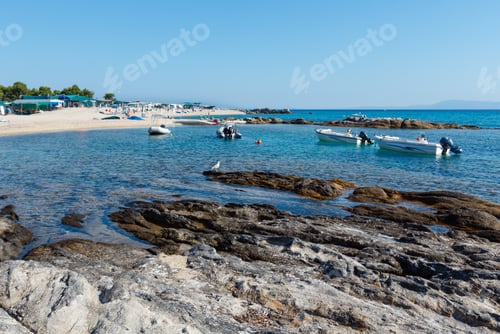 Preview: Camping On Summer Morning Sandy Platanitsi Beach And Rocky Coast (Sithonia Peninsula, Chalcidice