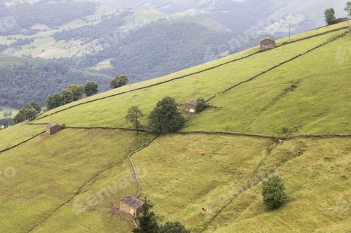 Preview: Valles Pasiegos Cantabria Landscape Wiht Green Field Spain