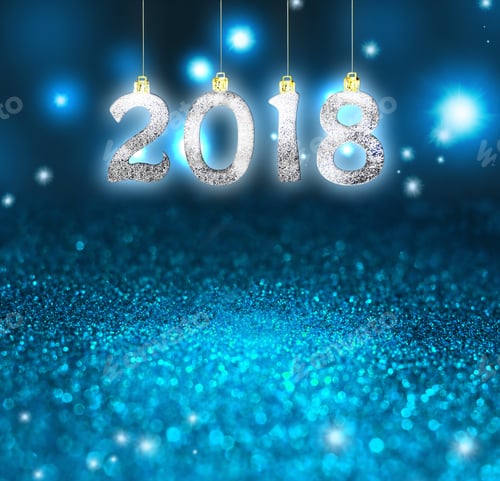 Visualização: Conjunto de dígitos prateados brilhantes em fundo brilhante. Plano de fundo de Ano Novo de 2018. Natal.