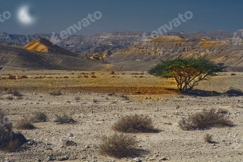 Preview: Rocky Hills Of The Negev Desert In The Light Of The Moon. Breathtaking Landscape Of The Rock