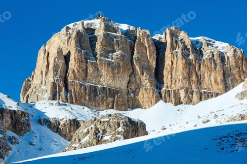 Preview: Beautiful Winter Mountain View From Pordoi Pass (Pass In The Dolomites In The Alps) With Ski
