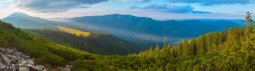Preview: Last Sun Rays In Evening Sky With Clouds Above Syniak Mountain. Summer Sunset View From Homiak