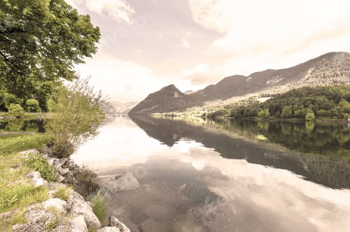 Preview: Austrian Landscape With Forests, Meadows, Fields And Pastures Surrounding The Lake Grunlsee On The