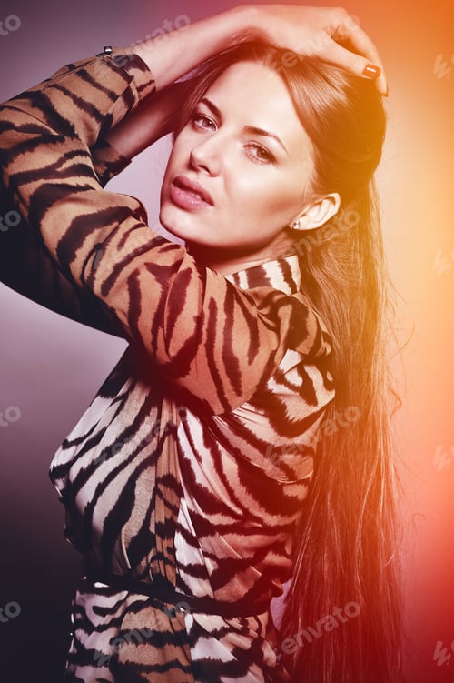 Preview: Beautiful Sensual Fashion Woman. Multicolored Pop Art Photo Toned In Warm Colors