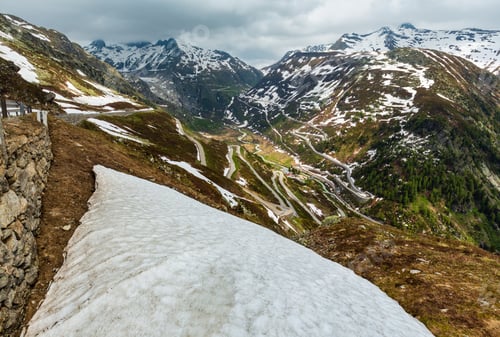 Preview: Summer Mountain Landscape With Serpentine Alpine Roads (Grimsel Pass, Switzerland)