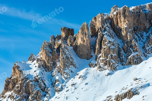 Preview: Beautiful Winter Mountain View From Pordoi Pass (Pass In The Dolomites In The Alps)