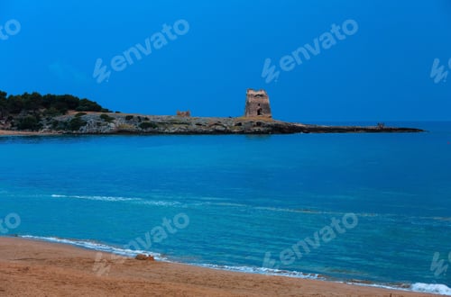 Preview: Early Morning Medieval Torre Ruins On Spiaggia Di Sfinale Adriatic Sea Beach (Vieste Region