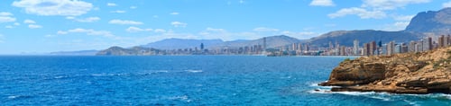 Preview: Benidorm City Coast Summer Panorama (Costa Blanca, Alicante, Spain). Four Shots Stitch
