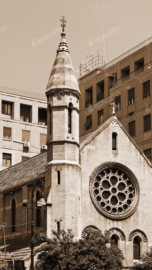 Preview: Church In The Sicilian City Of Palermo, Vintage Style Sepia