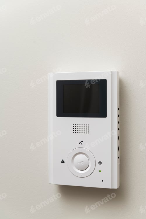 Preview: White Video Intercom On The Wall In The Apartment, Free Space
