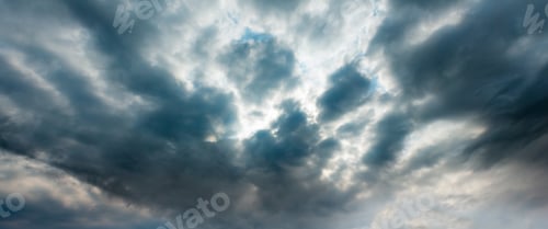 Preview: Summer Weather Changing Overcast Sky Background. Overcast Rainy Clouds Over Blue Sky.