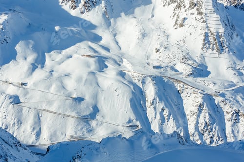 Preview: Scenery From The Cabin Ski Lift At Serpentine Road And Alpine Skiing Track On Snowy Slope (Tyrol