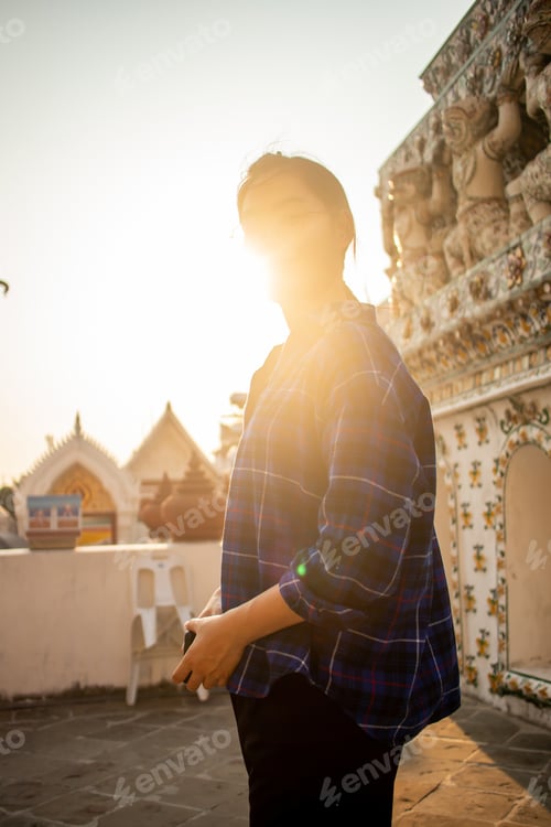 Preview: The Asian Woman Portrait Travelling In Bangkok , Thailand By Wearing The Preventive Mask On Her