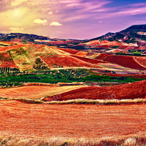 Preview: Stubble Fields On The Hills Of Sicily At Sunset