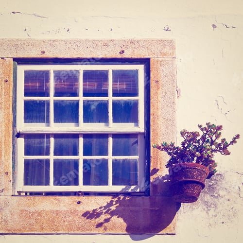 Preview: Window Of Portuguese Home Decorated With Flower, Instagram Effect