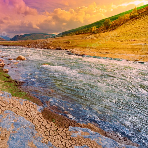 Preview: River On The Bottom Of Canyon In The Cantabrian Mountains, Sunset