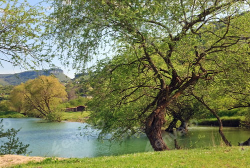 Preview: Beautiful Lake And Spring Rocks Mountain Behind (Crimea, Ukraine)