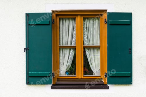 Preview: Typical Window Of A House In A Small Town In Austria. Home In The Austrian City Of St Wolfgang In A