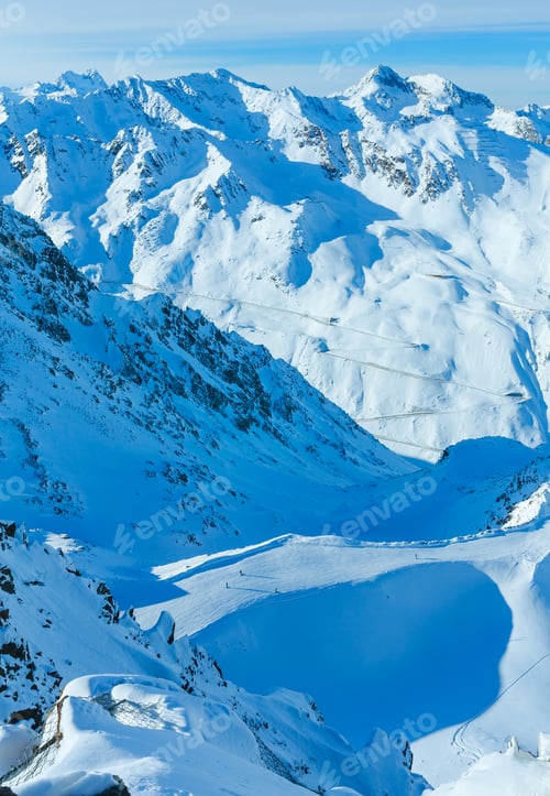 Preview: Scenery From The Cabin Ski Lift At The Snowy Slopes (Tyrol, Austria). All Skiers Are Unrecognized.