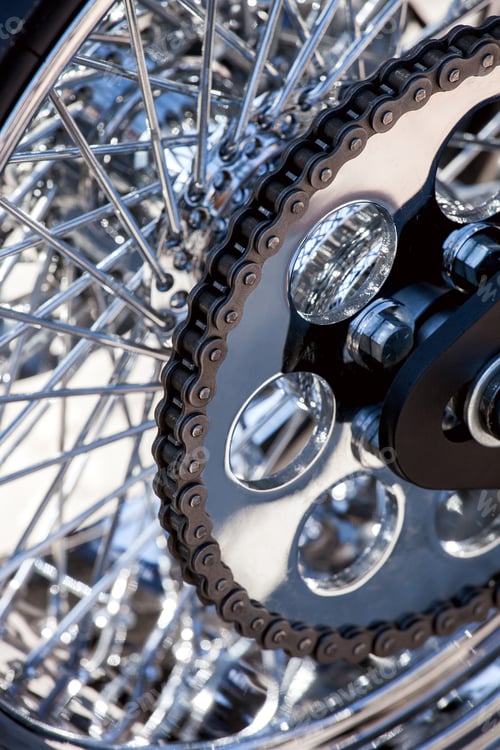 Preview: Motorcycle Chain On A Back Wheel With Chromic Spokes.