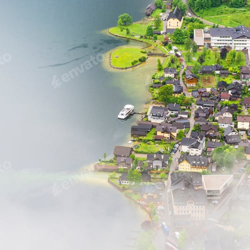 Preview: Rain And Clouds On The Hallstattersee In Austria. Bird'S Eye View Of The Morning Mist Over The