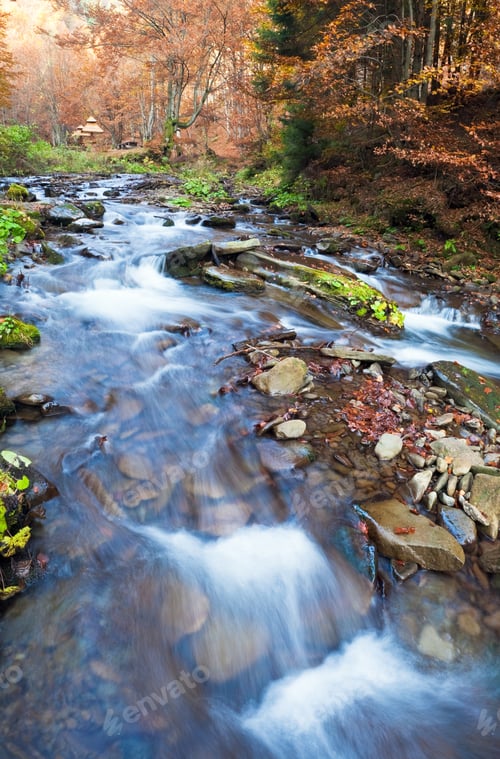 Preview: Rocky Stream, Running Through Autumn Mountain Forest