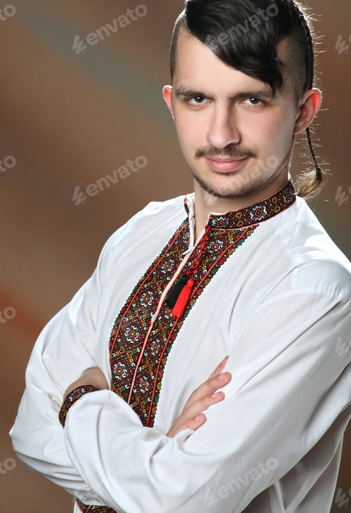Preview: Portrait Of A Young Boy In The Ukrainian Embroidered Shirt. National Dress. Ukrainian Cossack