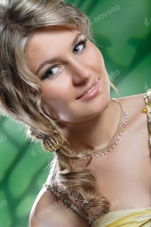 Preview: Portrait Of Beautiful Girl With Curly Hair Luxuriant