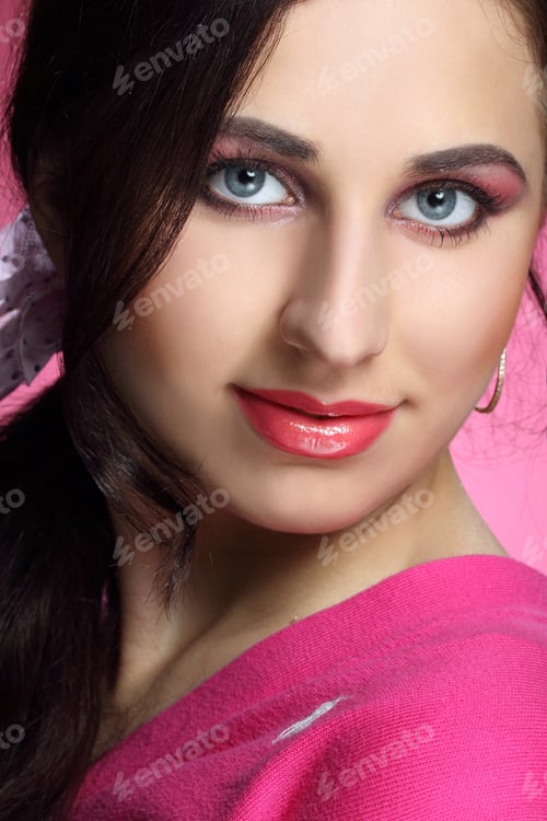 Preview: Portrait Of Beautiful Girl With Curly Hair Luxuriant
