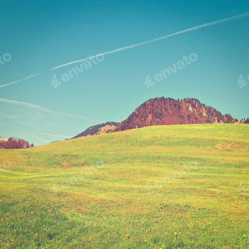 Preview: Alpine Pasture Framed By Mountains In Switzerland, Instagram Effect