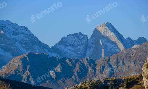 Preview: Sunny Colorful Autumn Alpine Dolomites Rocky Mountain Scene, Sudtirol, Italy. Peaceful View From