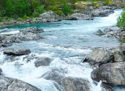 Preview: Mother With Children Near Mountain River Waterfalls(Ottafossen, Norge )