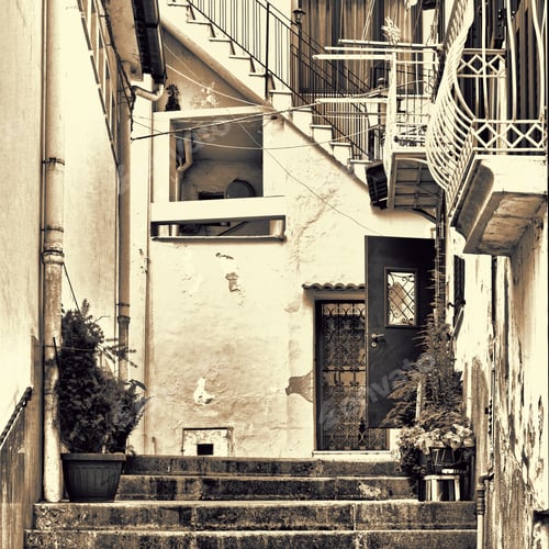 Preview: Narrow Street As Stairs In Italian City Of Cetara, Retro Image Filtered Style