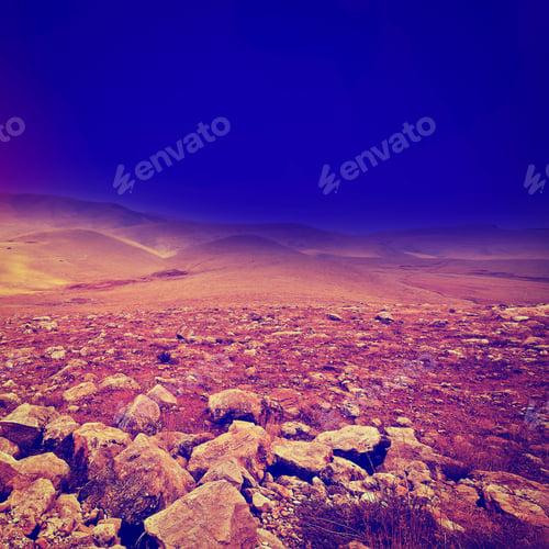 Preview: Stone Hills Of Israel At Sunset, Retro Effect
